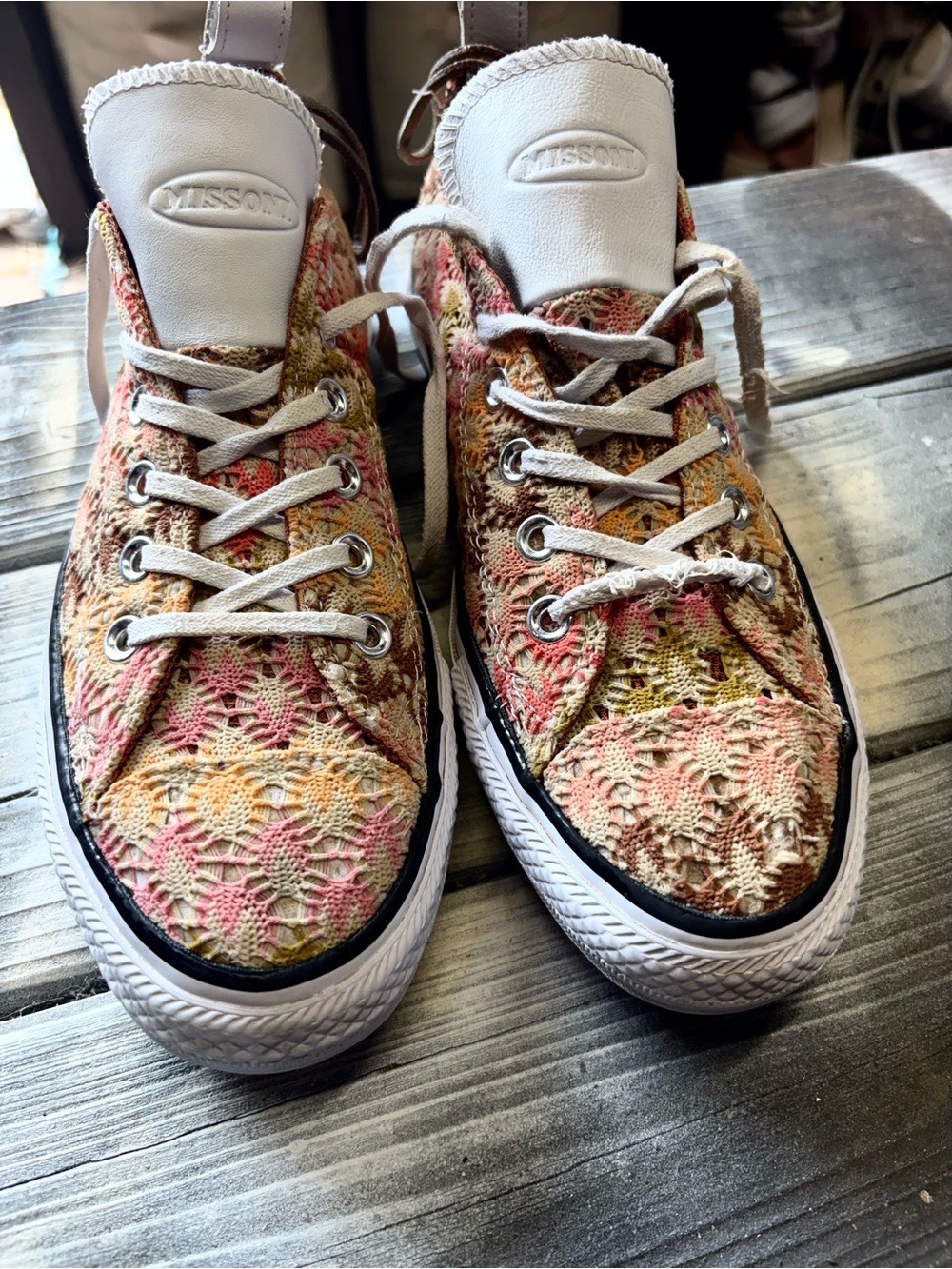 Missouri lace up sneakers with floral lace pattern in pink, yellow, Women’s 9